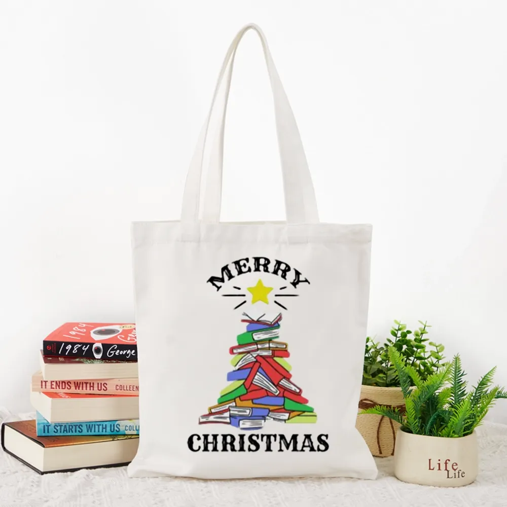 Pagewings Merry Christmas Book Tree Lovers Gift Tote Bag