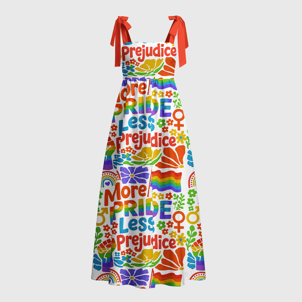 Pagewings Square Neck More Pride Less Prejudice Tie Shoulder Maxi Dress