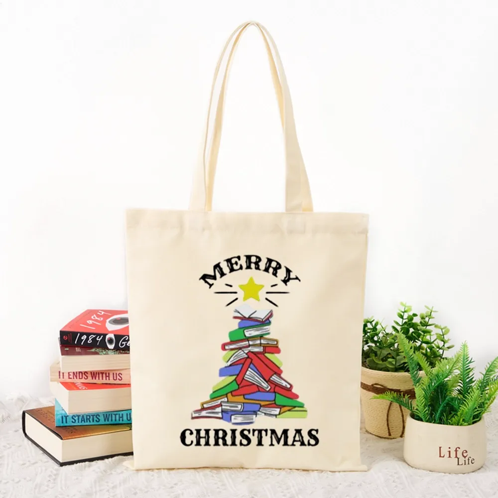 Pagewings Merry Christmas Book Tree Lovers Gift Tote Bag