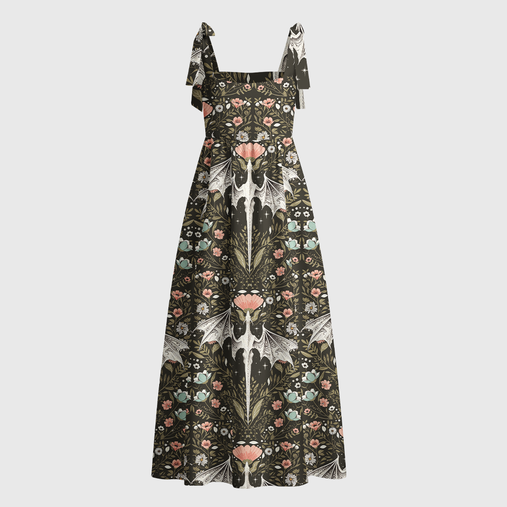 Pagewings Dragon Bloom Tie Shoulder Maxi Dress