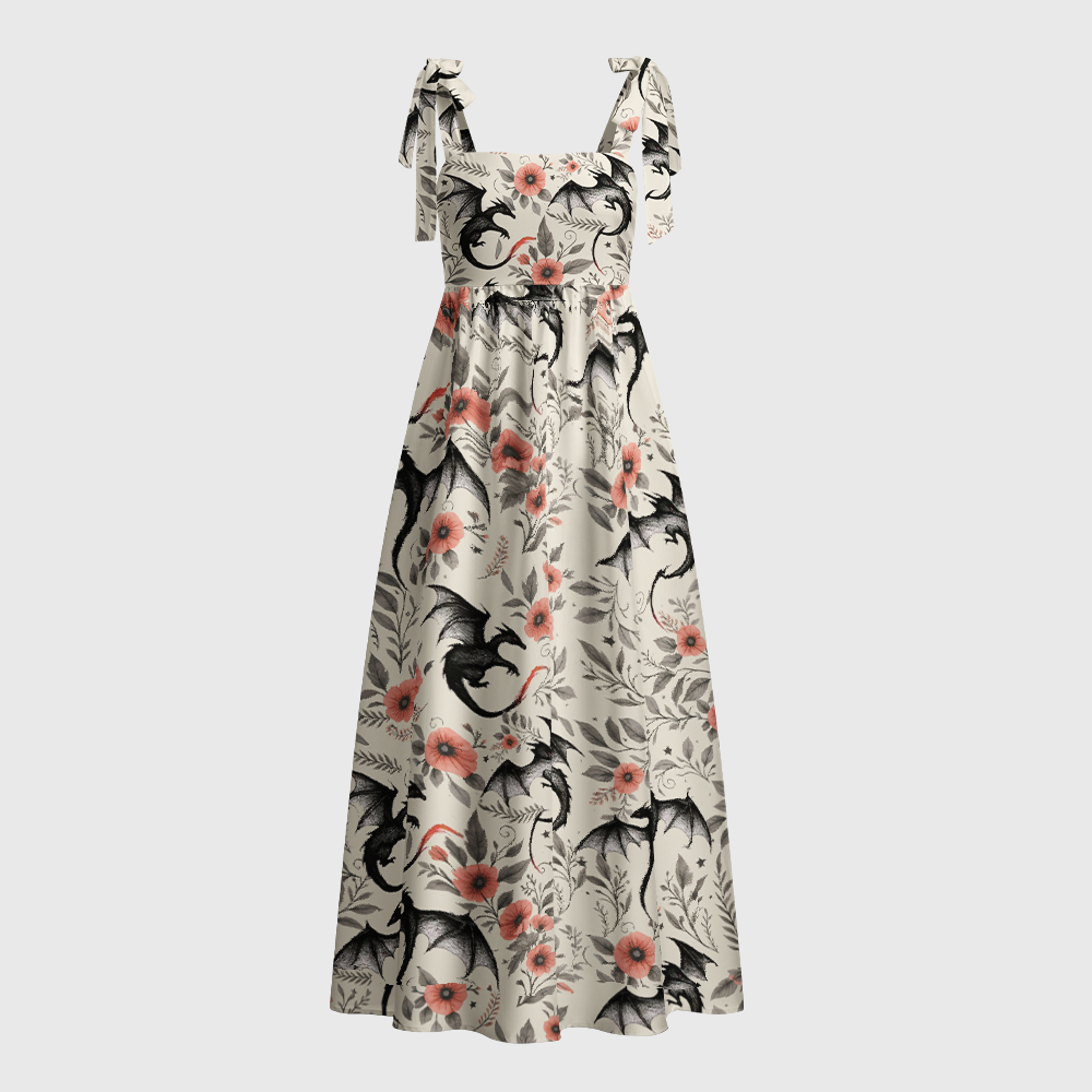 Pagewings Dragon Tie Shoulder Maxi Dress