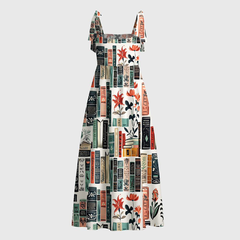 Pagewings Floral Bookshelf Tie Shoulder Maxi Dress
