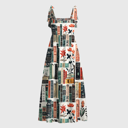 Pagewings Floral Bookshelf Tie Shoulder Maxi Dress