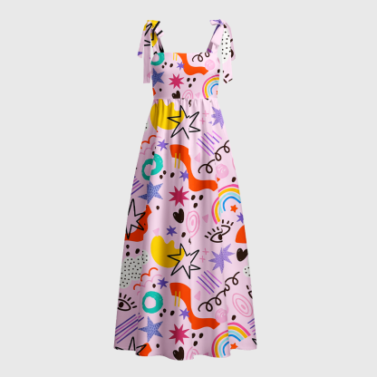 Pagewings Rainbow Magic Tie Shoulder Maxi Dress
