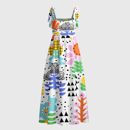 Pagewings Retro Floral Pop  Tie Shoulder Maxi Dress