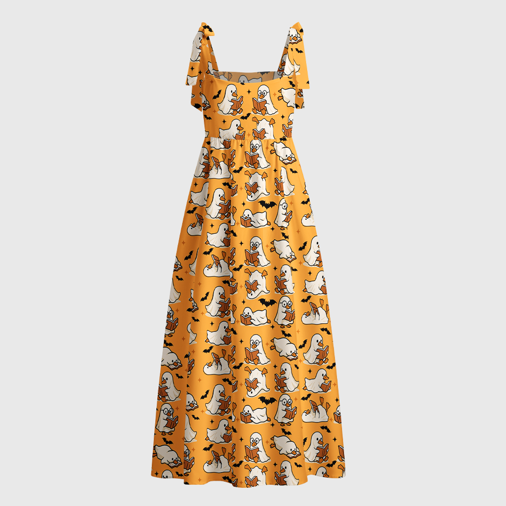Pagewings Ghost  Reading Tie Shoulder Maxi Dress