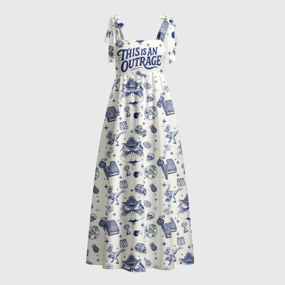 Pagewings Sci‑Fi Lovers Tie Shoulder Maxi Dress