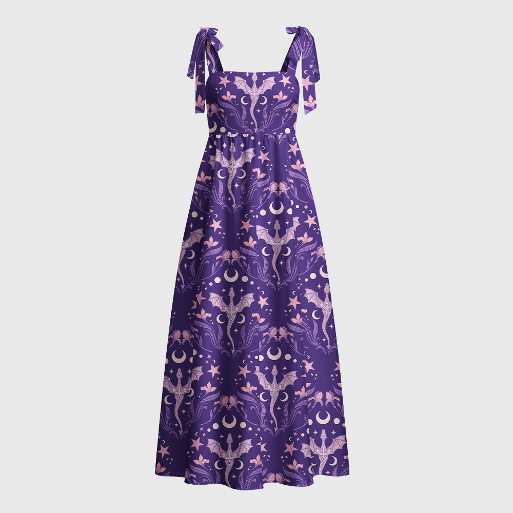 Pagewings Fantasy Night Dragon Tie Shoulder Maxi Dress