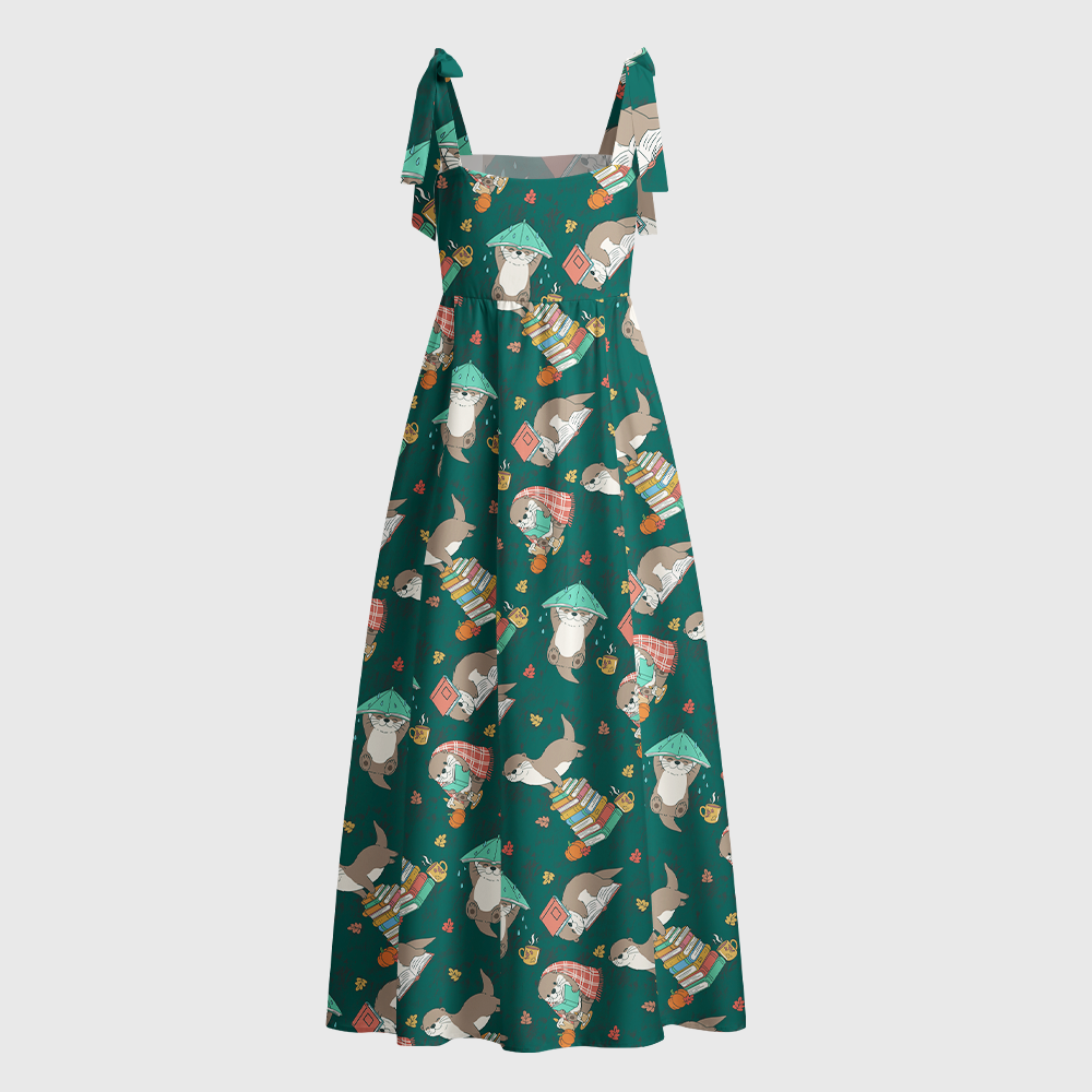 Pagewings Otters Love Reading Tie Shoulder Maxi Dress
