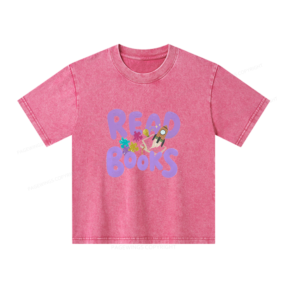 Pagewings Read Books Unisex Kids Washed T-shirt