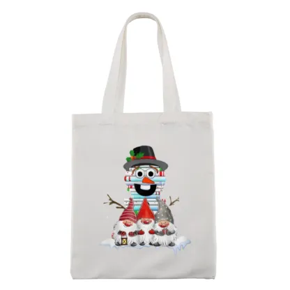 Pagewings Snowman Book Christmas Stack Gnome Librarian Book Gift Tote Bag