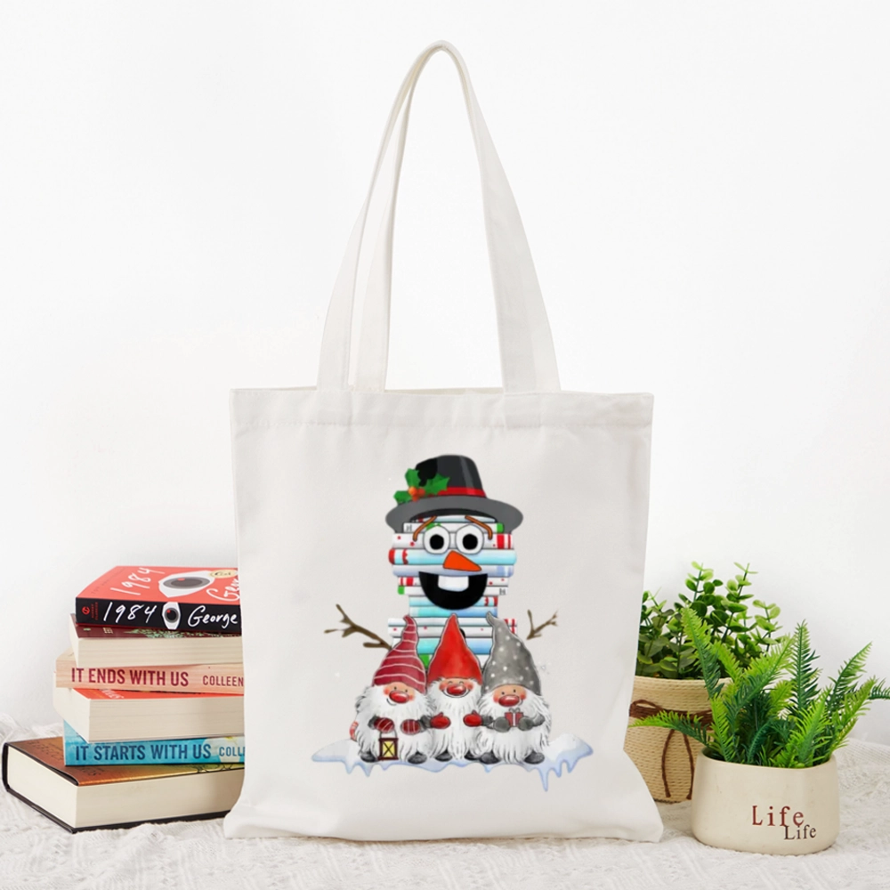 Pagewings Snowman Book Christmas Stack Gnome Librarian Book Gift Tote Bag