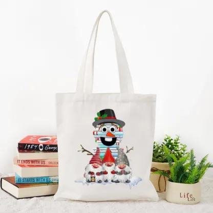 Pagewings Snowman Book Christmas Stack Gnome Librarian Book Gift Tote Bag