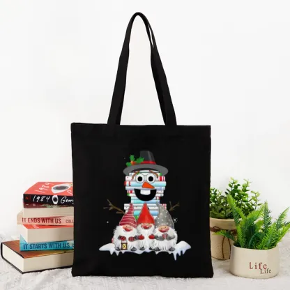 Pagewings Snowman Book Christmas Stack Gnome Librarian Book Gift Tote Bag