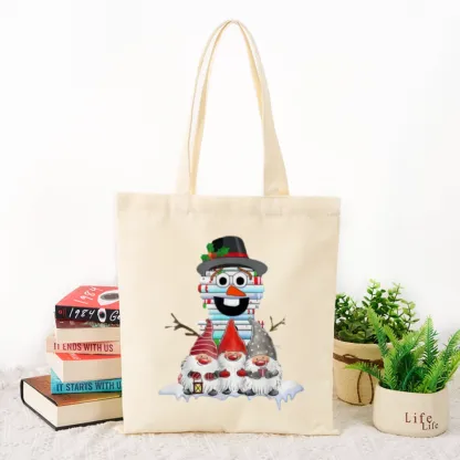 Pagewings Snowman Book Christmas Stack Gnome Librarian Book Gift Tote Bag