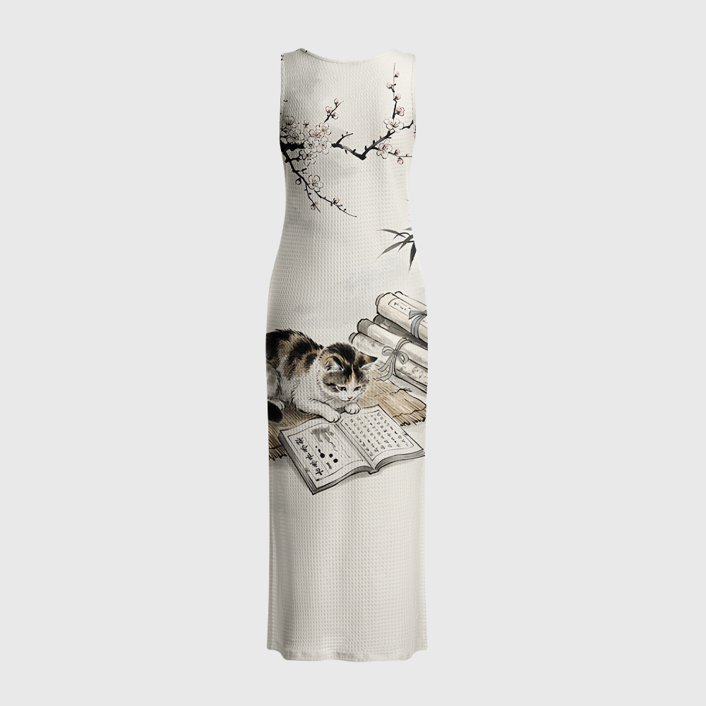 Pagewings Cat Book Lover Crochet Maxi Dress