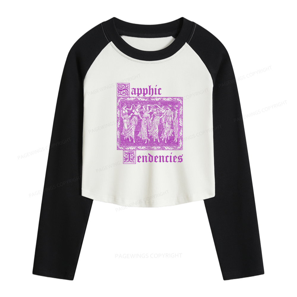 Pagewings Sapphic Tendencies Women Long Sleeve Crop Raglan T-shirt