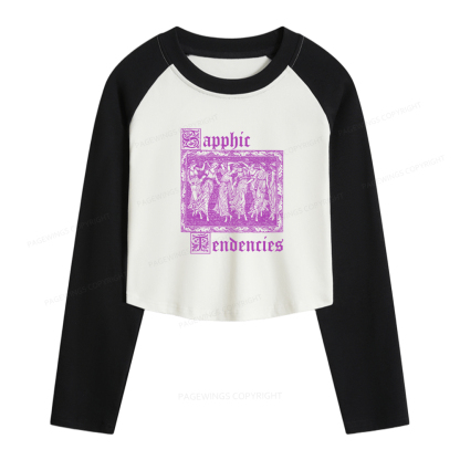 Pagewings Sapphic Tendencies Women Long Sleeve Crop Raglan T-shirt