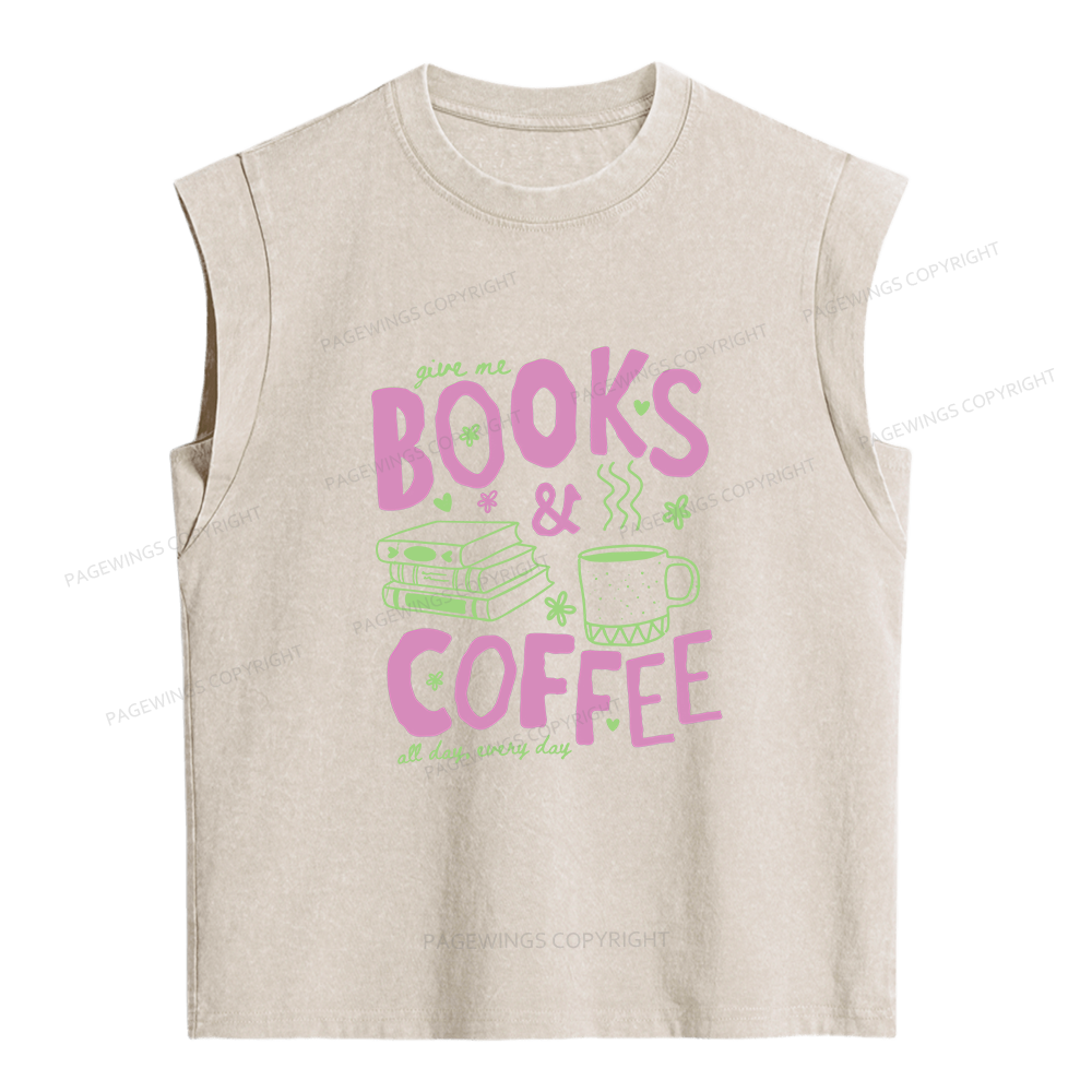 Pagewings Books and Coffee Bookish Women's Washed Tank Top