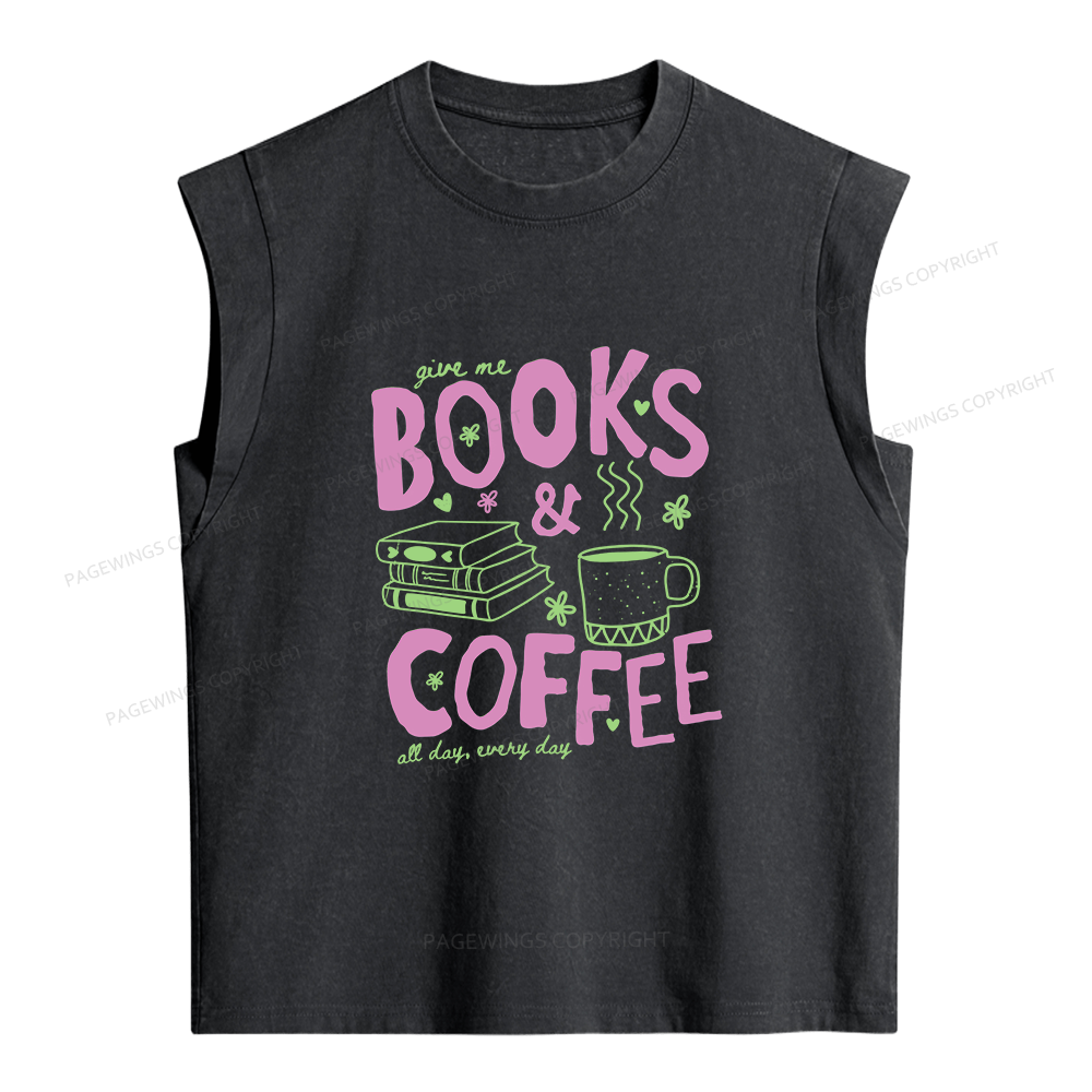 Pagewings Books and Coffee Bookish Women's Washed Tank Top