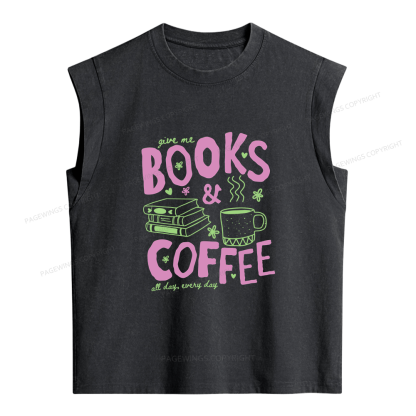 Pagewings Books and Coffee Bookish Women's Washed Tank Top