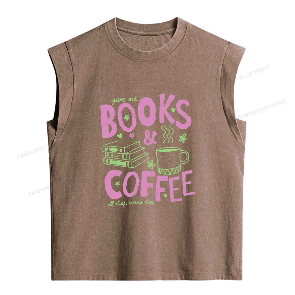 Pagewings Books and Coffee Bookish Women's Washed Tank Top