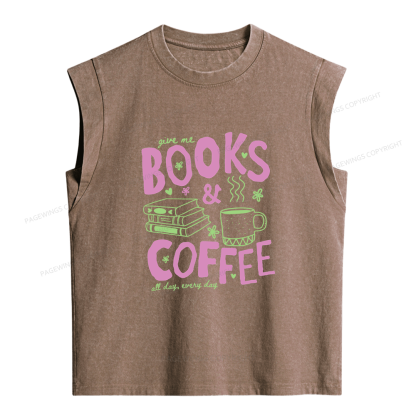 Pagewings Books and Coffee Bookish Women's Washed Tank Top