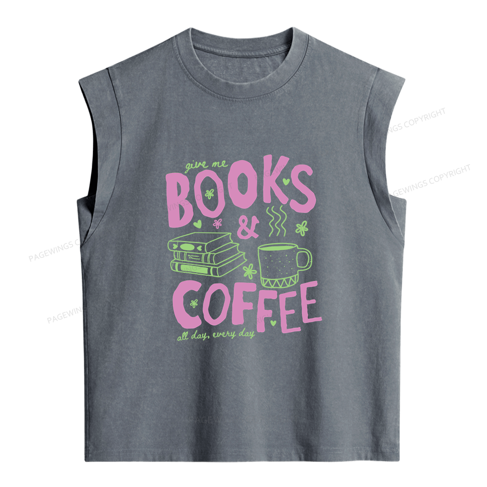 Pagewings Books and Coffee Bookish Women's Washed Tank Top