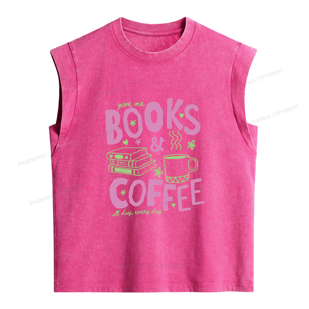 Pagewings Books and Coffee Bookish Women's Washed Tank Top