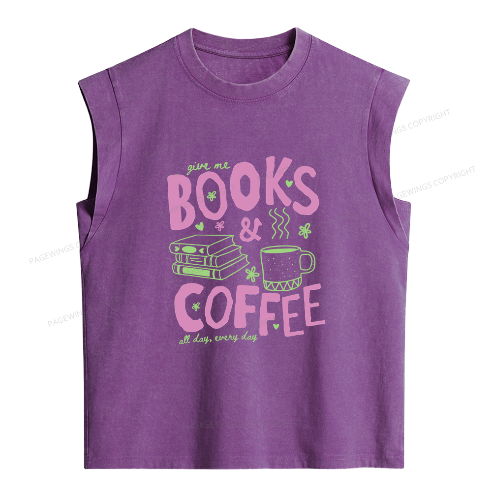 Pagewings Books and Coffee Bookish Women's Washed Tank Top