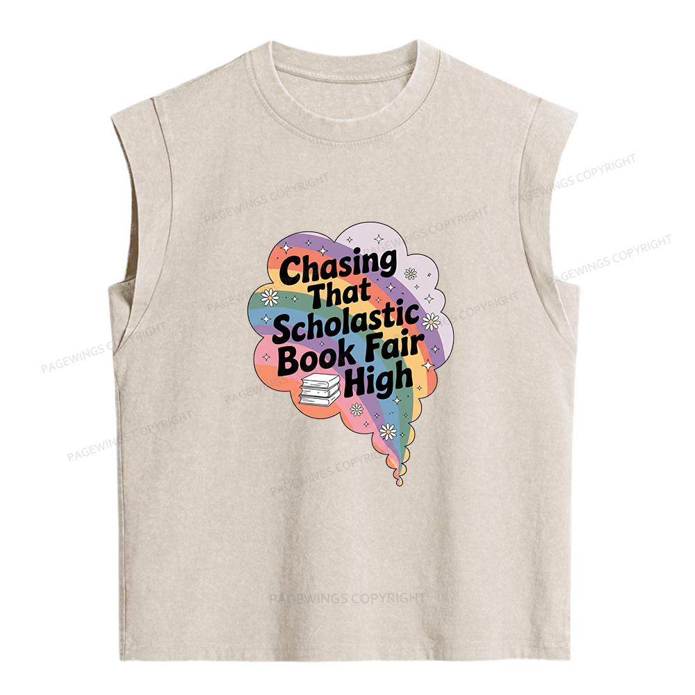 Pagewings Chasing That Scholastic Book Fair High Bookish Women's Washed Tank Top