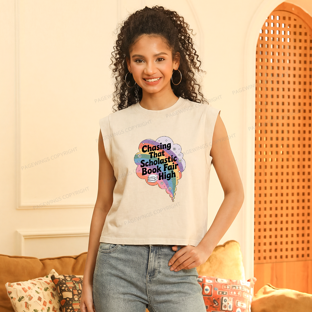 Pagewings Chasing That Scholastic Book Fair High Bookish Women's Washed Tank Top