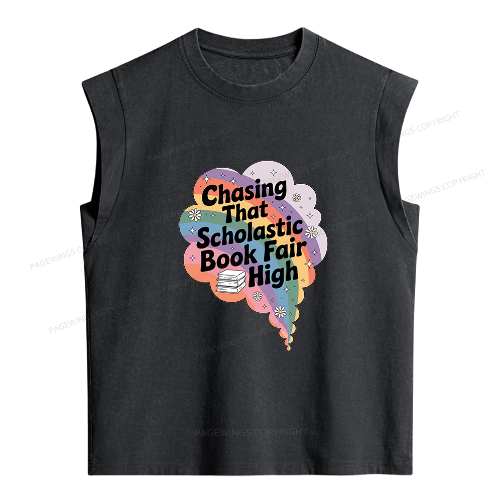 Pagewings Chasing That Scholastic Book Fair High Bookish Women's Washed Tank Top