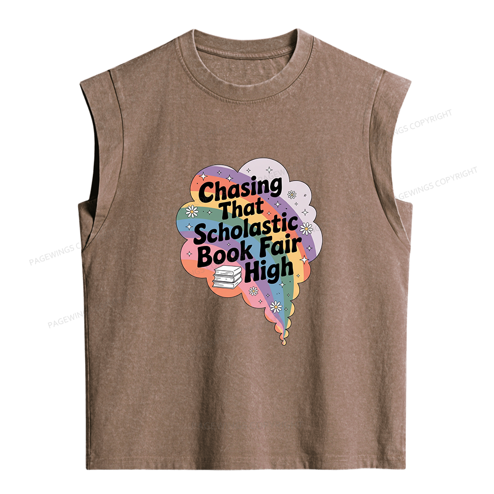 Pagewings Chasing That Scholastic Book Fair High Bookish Women's Washed Tank Top