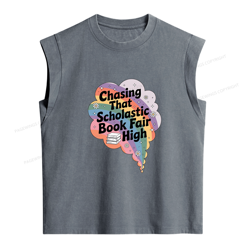 Pagewings Chasing That Scholastic Book Fair High Bookish Women's Washed Tank Top