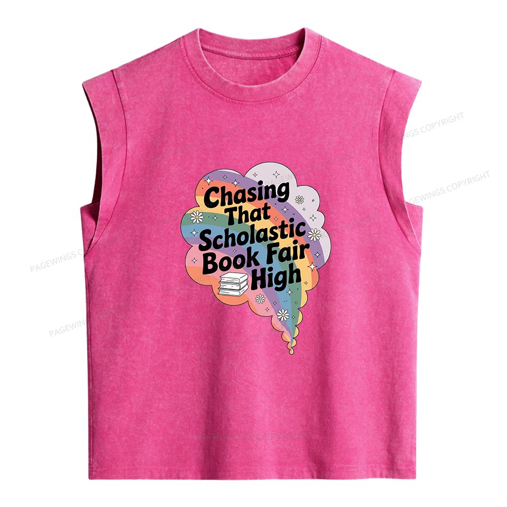 Pagewings Chasing That Scholastic Book Fair High Bookish Women's Washed Tank Top
