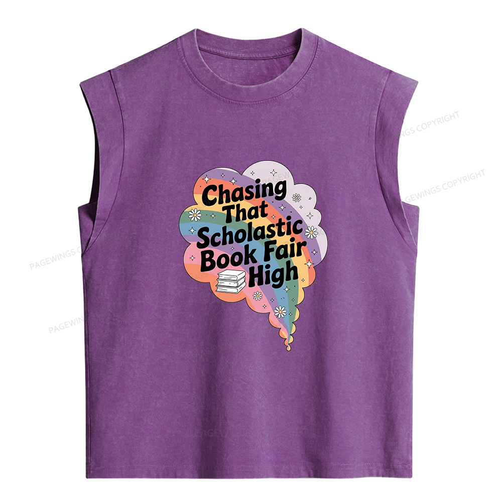 Pagewings Chasing That Scholastic Book Fair High Bookish Women's Washed Tank Top