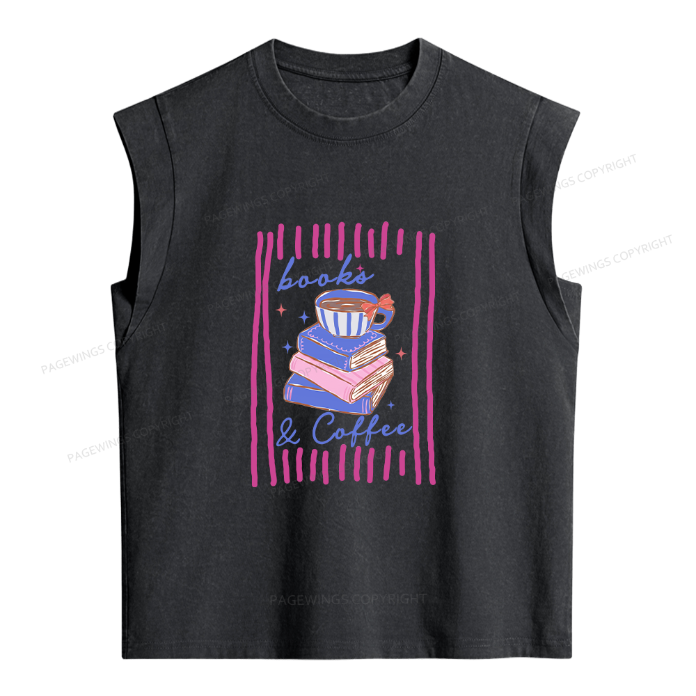 Pagewings Books and Coffee Funny Reader Bookish Women's Washed Tank Top