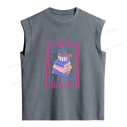 Pagewings Books and Coffee Funny Reader Bookish Women's Washed Tank Top