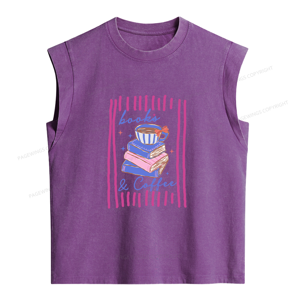 Pagewings Books and Coffee Funny Reader Bookish Women's Washed Tank Top
