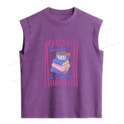 Pagewings Books and Coffee Funny Reader Bookish Women's Washed Tank Top