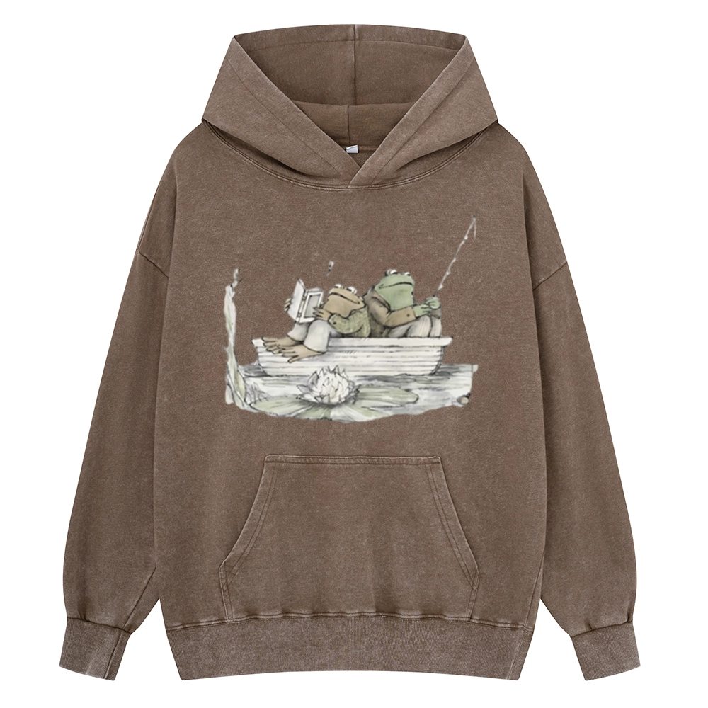 Pagewings Frog Reading Unisex Washed Hoodie