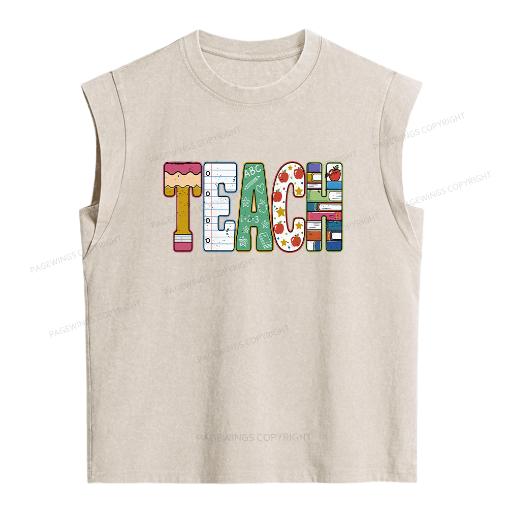 Pagewings Teach Bookish Women's Washed Tank Top