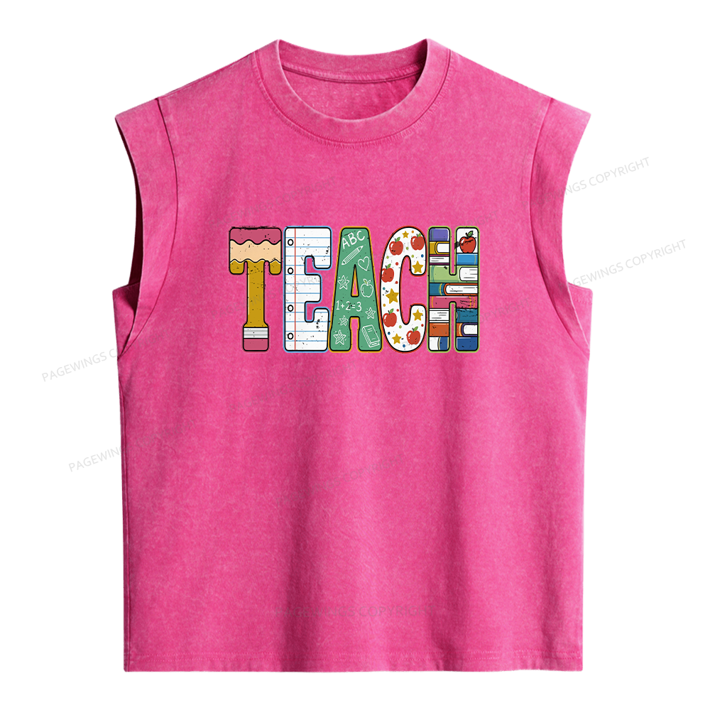 Pagewings Teach Bookish Women's Washed Tank Top
