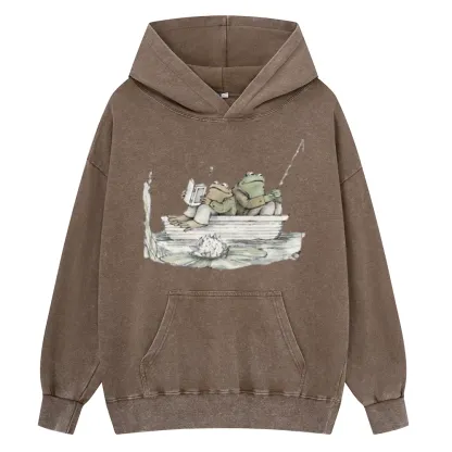 Pagewings Frog Reading Unisex Washed Hoodie