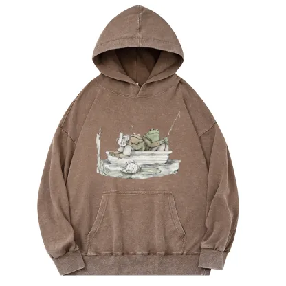 Pagewings Frog Reading Unisex Washed Hoodie