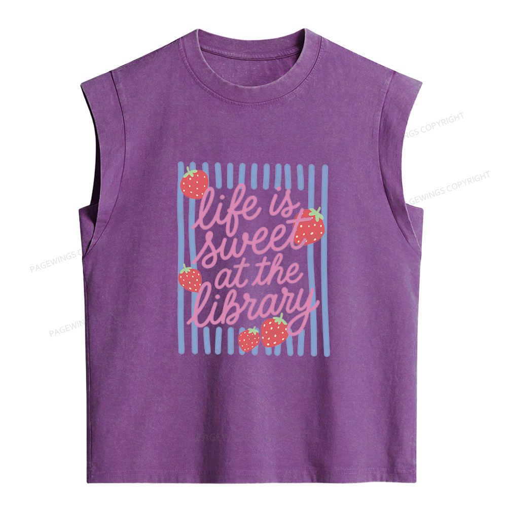 Pagewing Life Is Sweet At The Library Women's Washed Tank Top