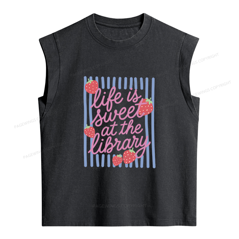 Pagewing Life Is Sweet At The Library Women's Washed Tank Top