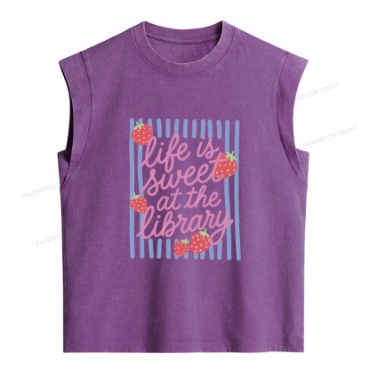 Pagewing Life Is Sweet At The Library Women's Washed Tank Top