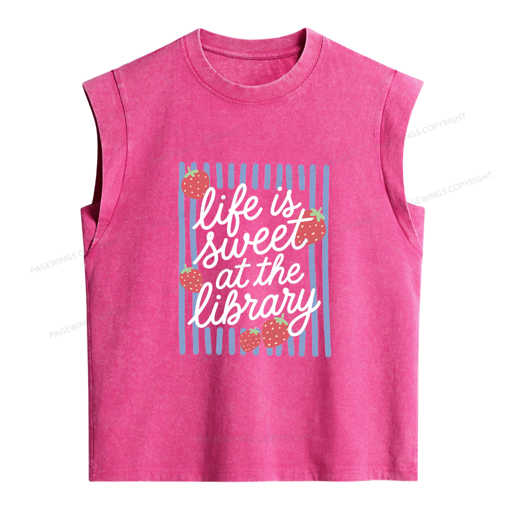 Pagewing Life Is Sweet At The Library Women's Washed Tank Top